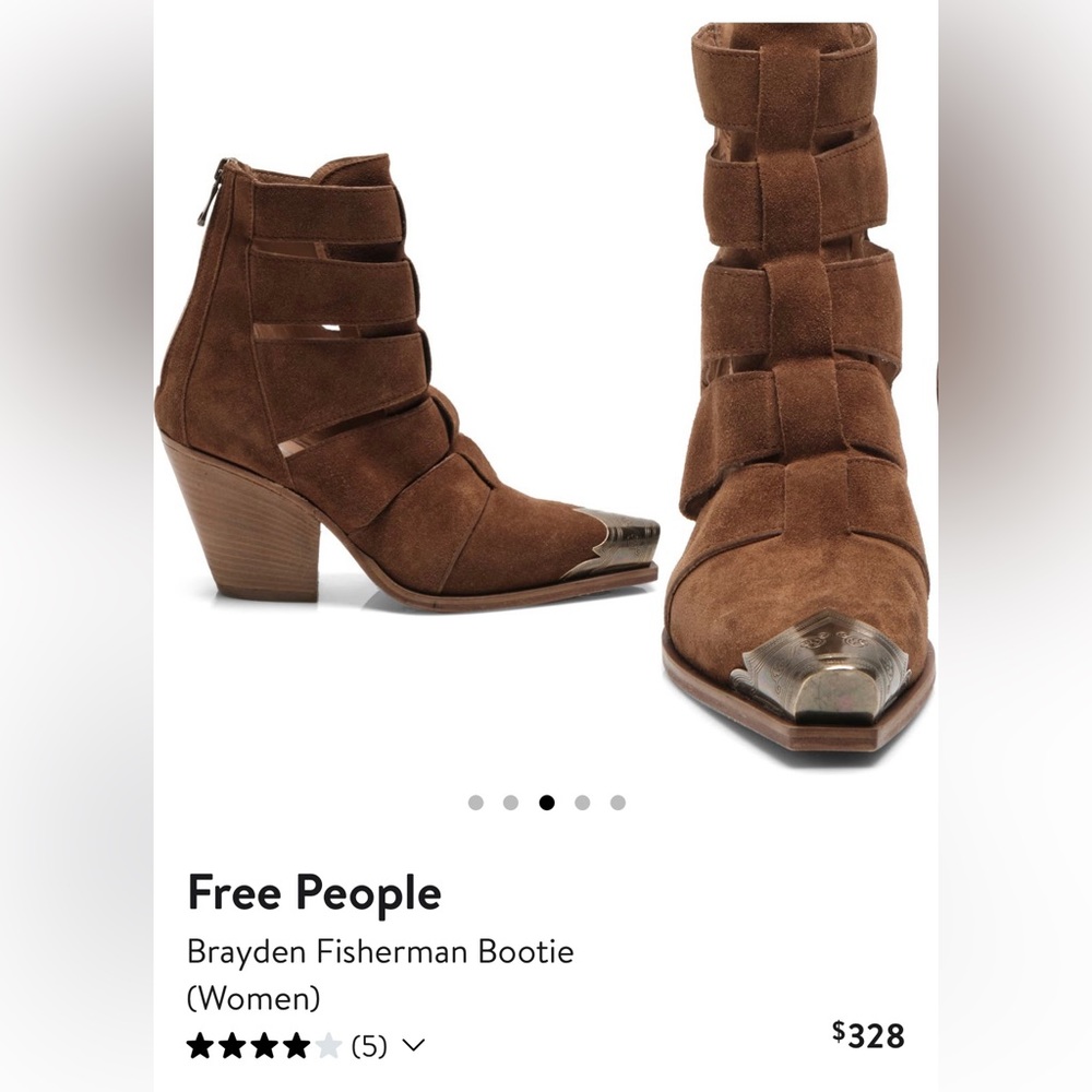 Free People Brayden Fisherman Suede Boot 37.5 / 7.5 Taupe Brown Bootie Strappy
